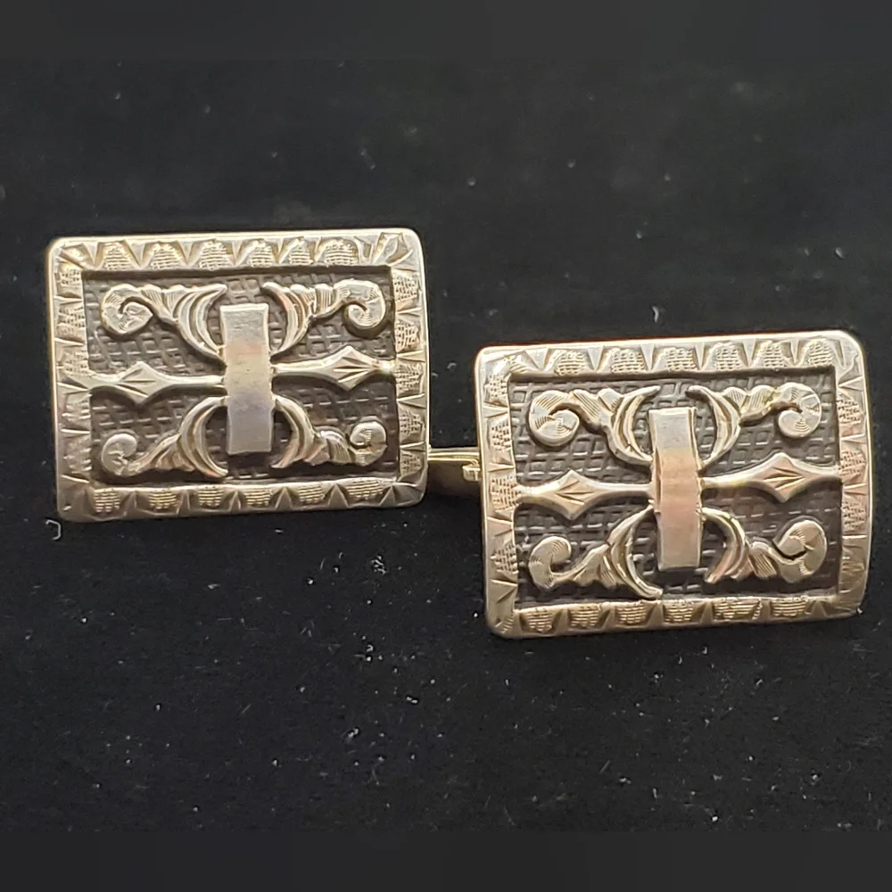 Vintage Signed Mexican Sterling Cufflinks Carved Oxidized Fancy Classic Large